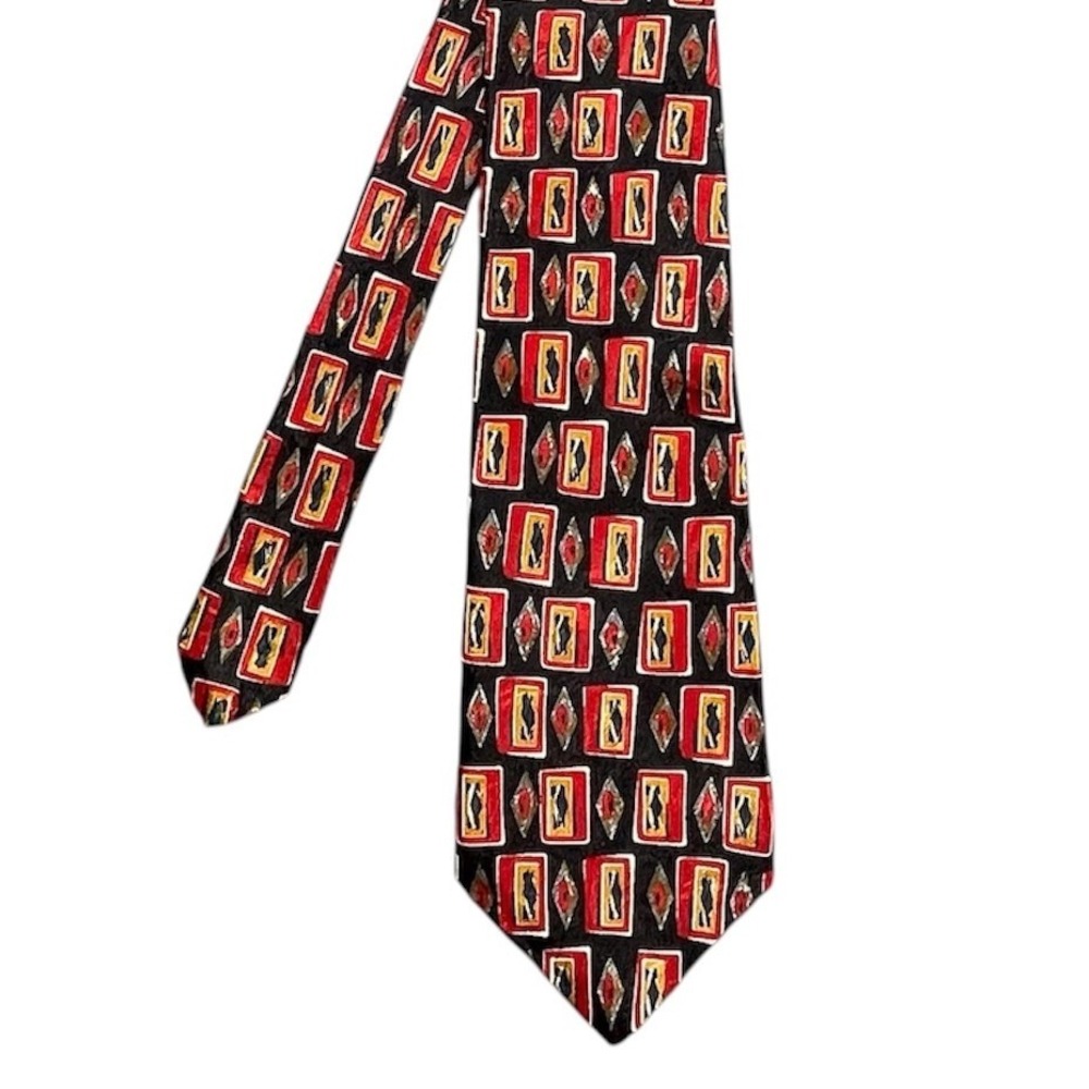 Unbranded Black Red Geometric Necktie Mens OS Classic Pattern Retro Neckwear